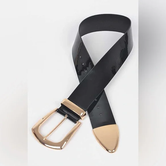 Plus Size Gold Metal Elastic Adjustable Statement Belt - Picture 10 of 12